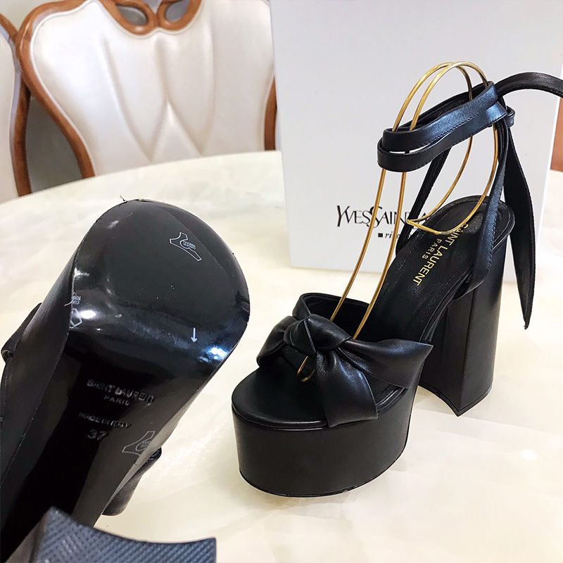 Saint Laurent Paige Platform Sandals Women Smooth Leather Black