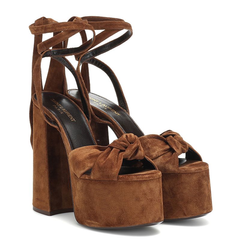 Saint Laurent Paige Platform Sandals Women Suede Brown