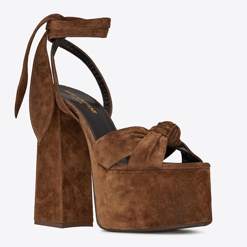 Saint Laurent Paige Platform Sandals Women Suede Brown