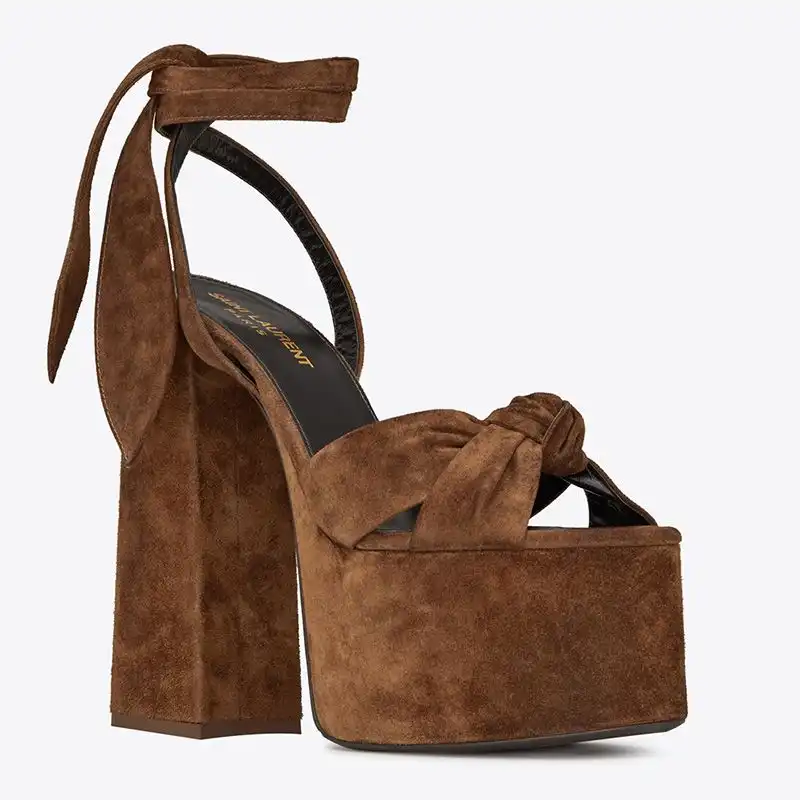 CHEAP Saint Laurent Paige Platform Sandals Women Suede Brown