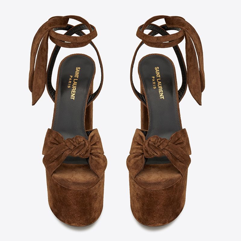 Saint Laurent Paige Platform Sandals Women Suede Brown