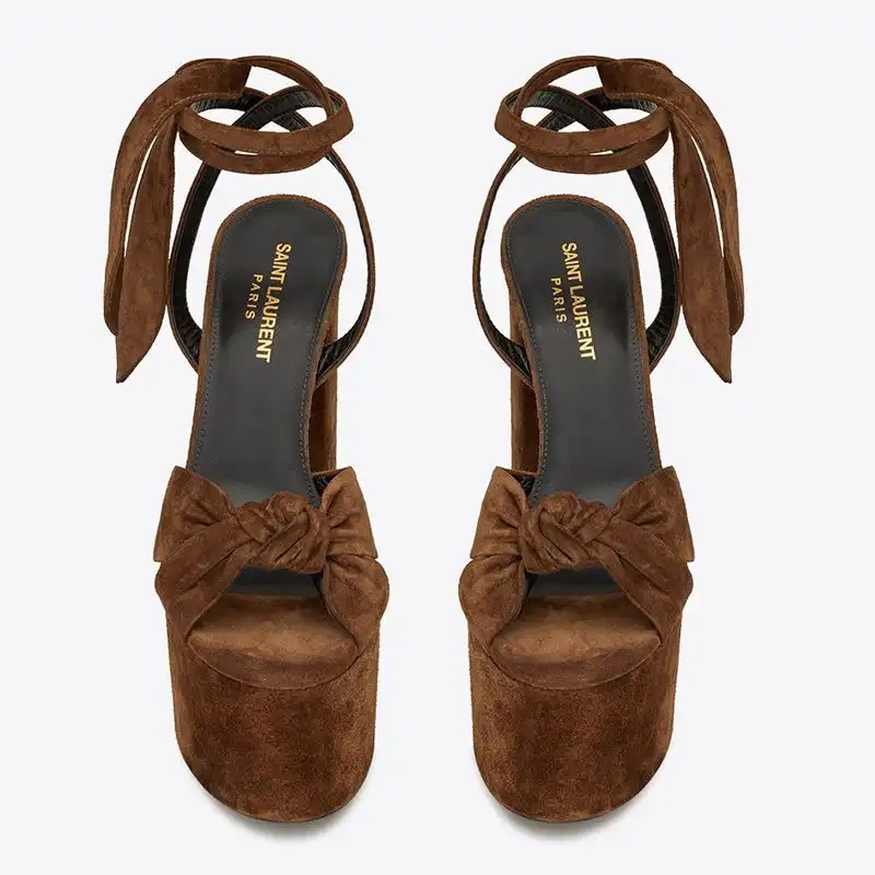 CHEAP Saint Laurent Paige Platform Sandals Women Suede Brown