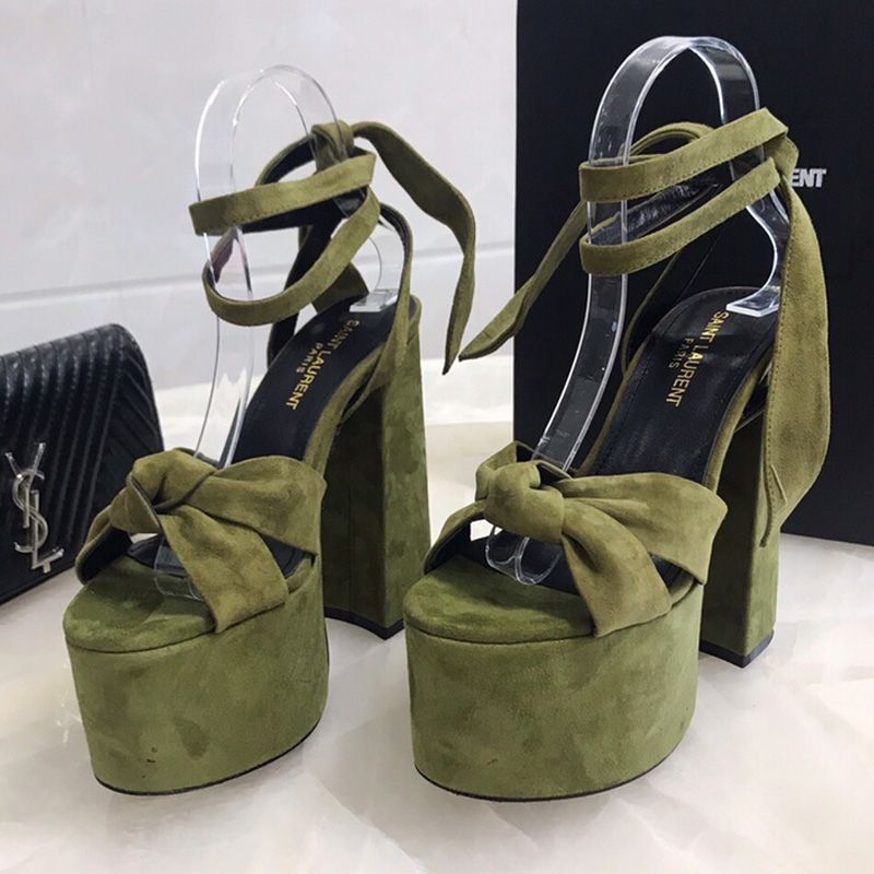 Saint Laurent Paige Platform Sandals Women Suede Green