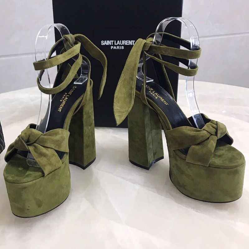 Saint Laurent Paige Platform Sandals Women Suede Green