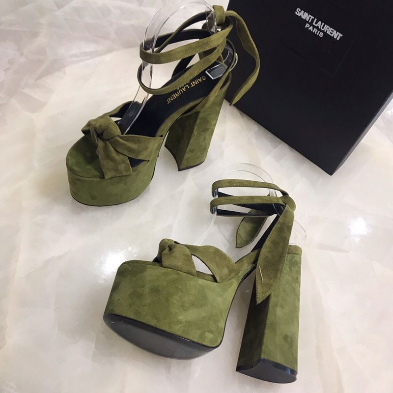 Saint Laurent Paige Platform Sandals Women Suede Green