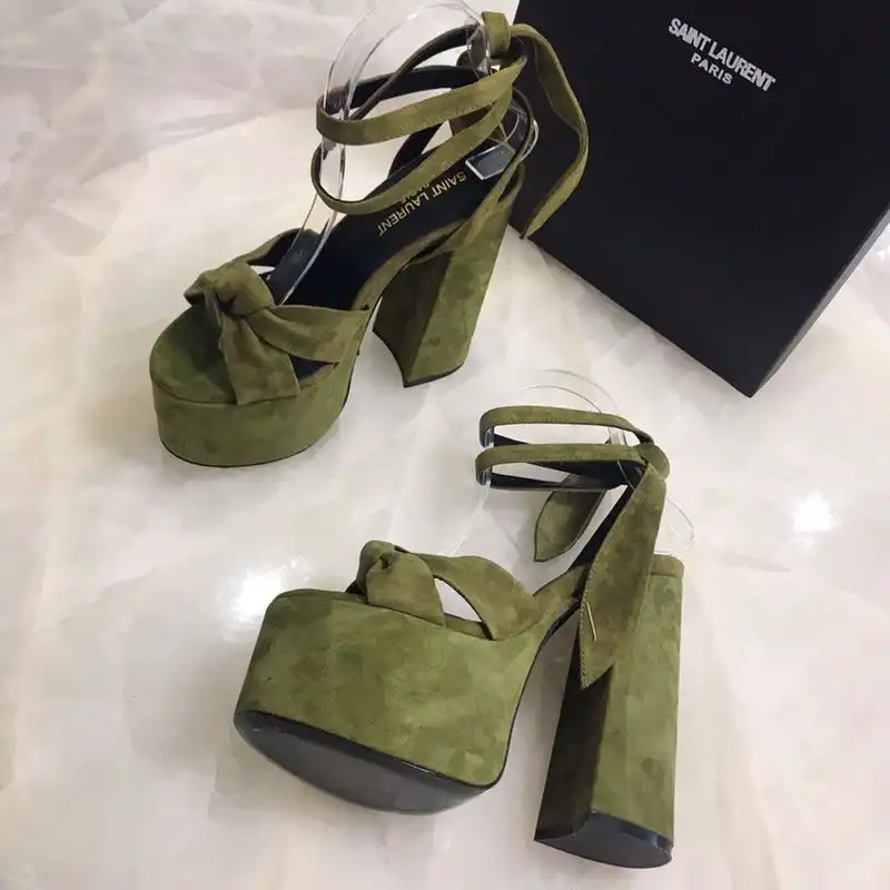 CHEAP Saint Laurent Paige Platform Sandals Women Suede Green