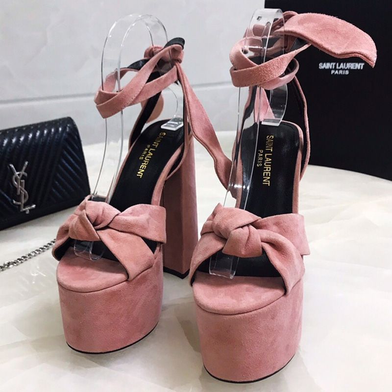 Saint Laurent Paige Platform Sandals Women Suede Pink