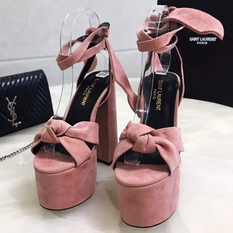 CHEAP Saint Laurent Paige Platform Sandals Women Suede Pink