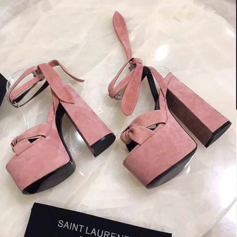 Saint Laurent Paige Platform Sandals Women Suede Pink