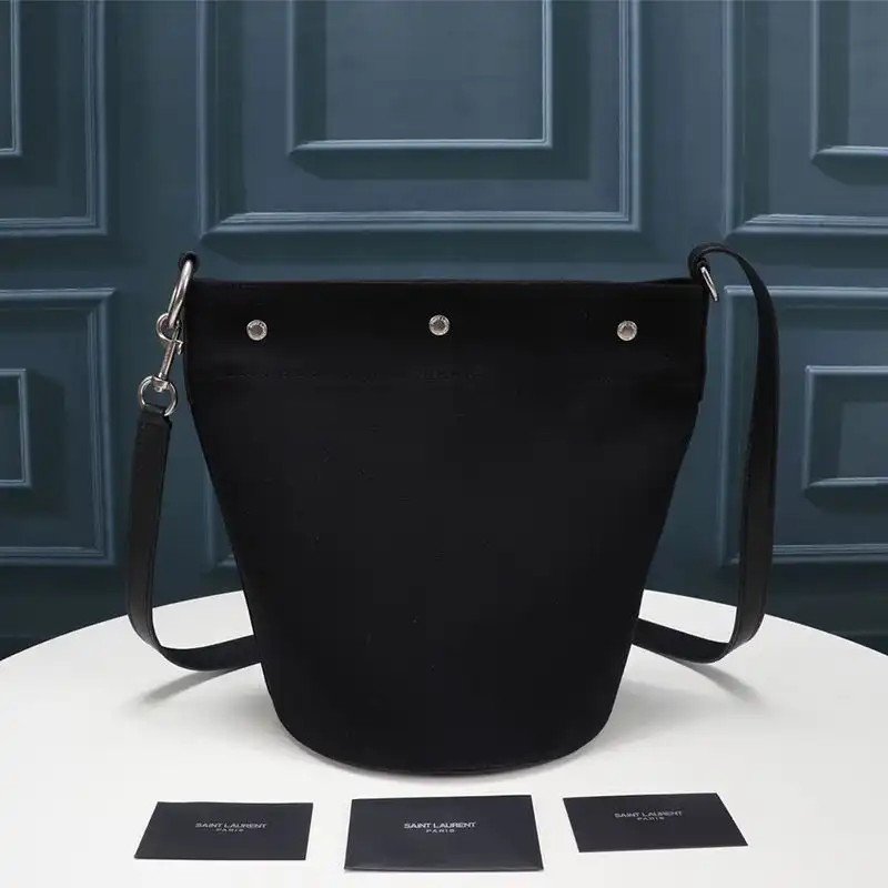 Cheap Saint Laurent Rive Gauche Bucket Bag In Linen And Leather Black