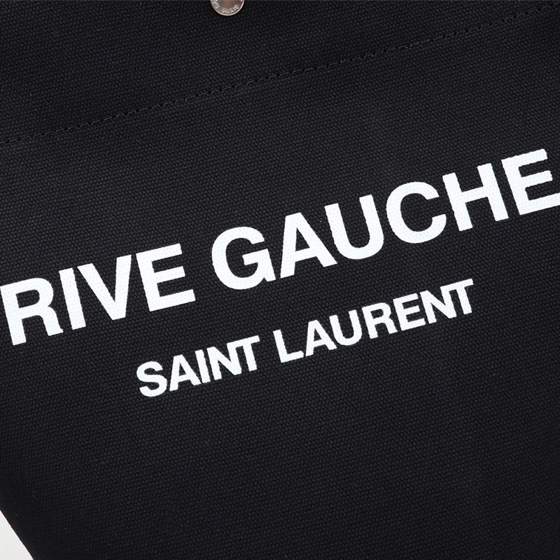 Saint Laurent Rive Gauche Bucket Bag In Linen And Leather Black