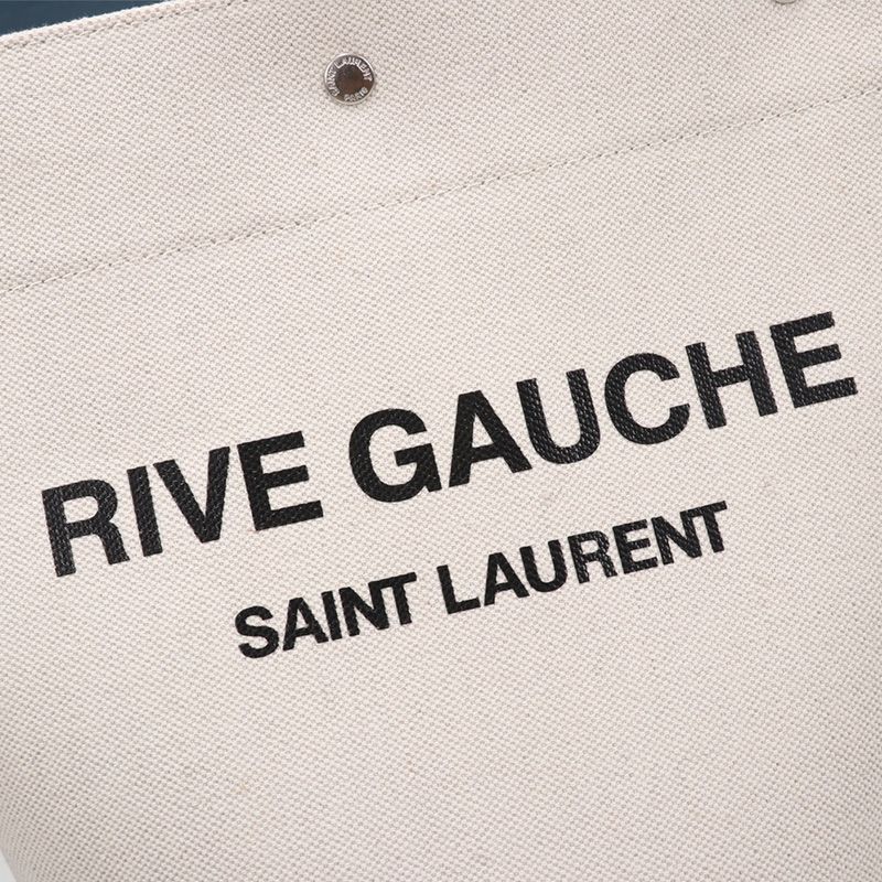 Saint Laurent Rive Gauche Bucket Bag In Linen And Leather White