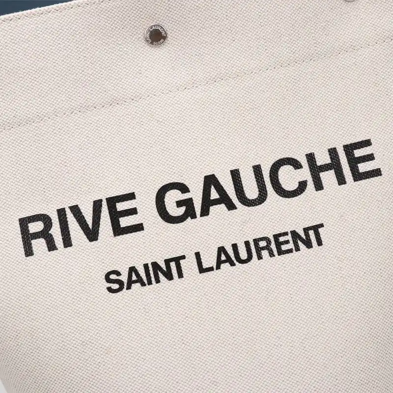 Cheap Saint Laurent Rive Gauche Bucket Bag In Linen And Leather White