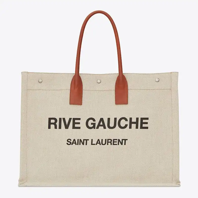 Saint Laurent Rive Gauche Tote In Linen And Leather Beige