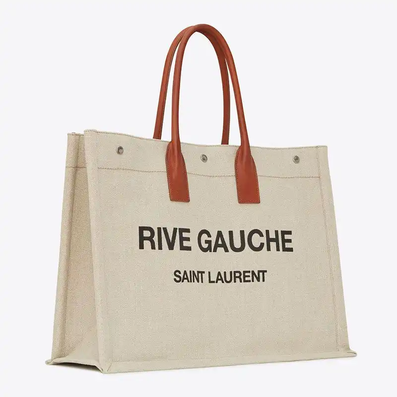 Cheap Saint Laurent Rive Gauche Tote In Linen And Leather Beige