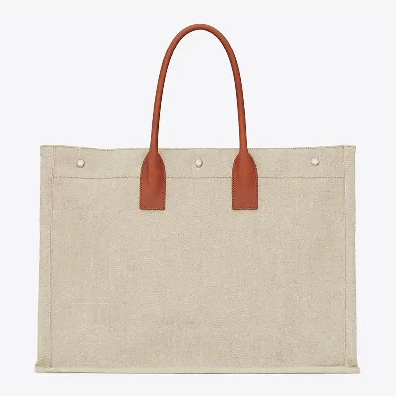 Cheap Saint Laurent Rive Gauche Tote In Linen And Leather Beige