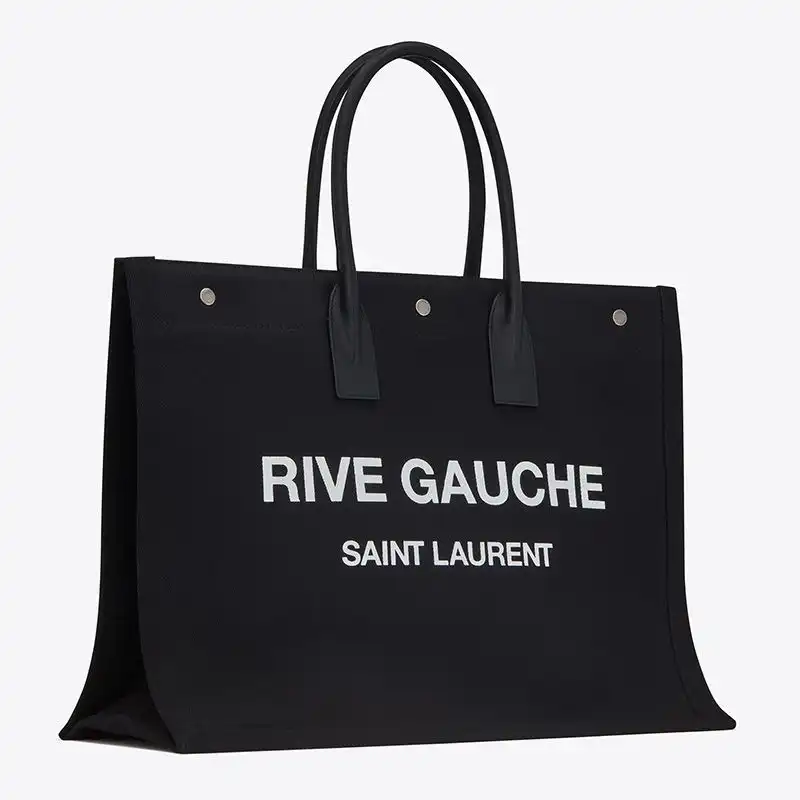 Cheap Saint Laurent Rive Gauche Tote In Linen And Leather Black