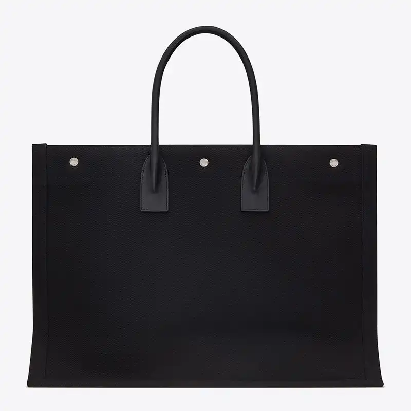 Cheap Saint Laurent Rive Gauche Tote In Linen And Leather Black