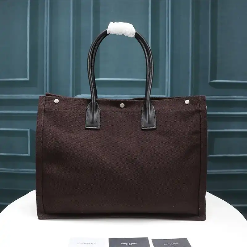 Cheap Saint Laurent Rive Gauche Tote In Linen And Leather Burgundy