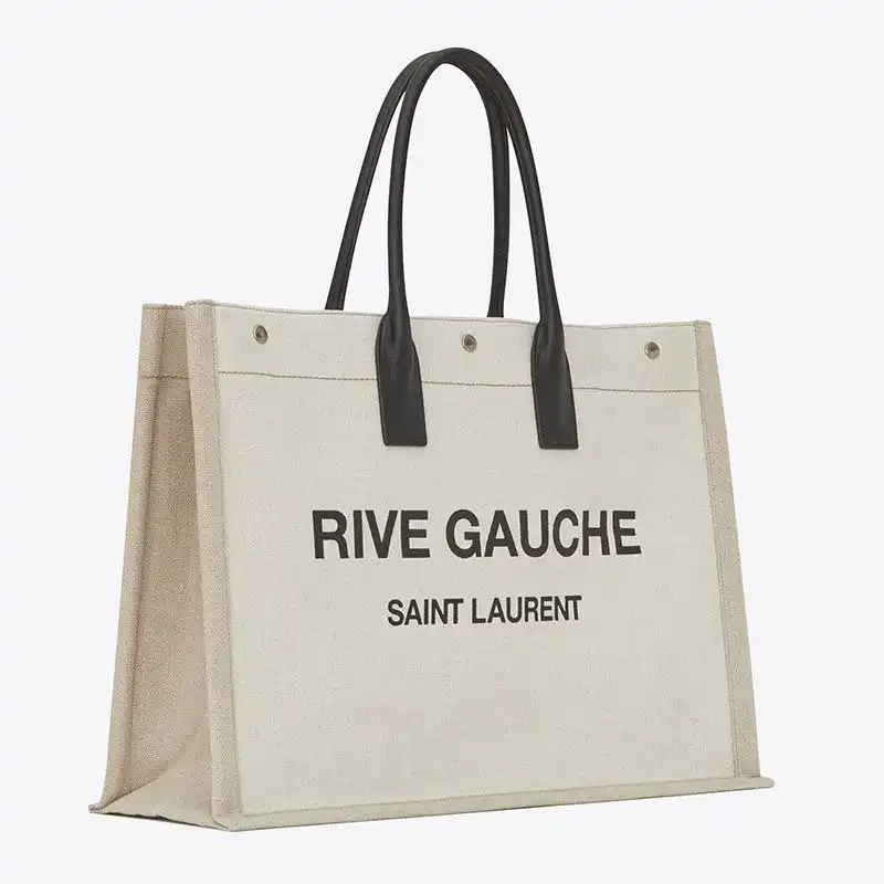 Cheap Saint Laurent Rive Gauche Tote In Linen And Leather White