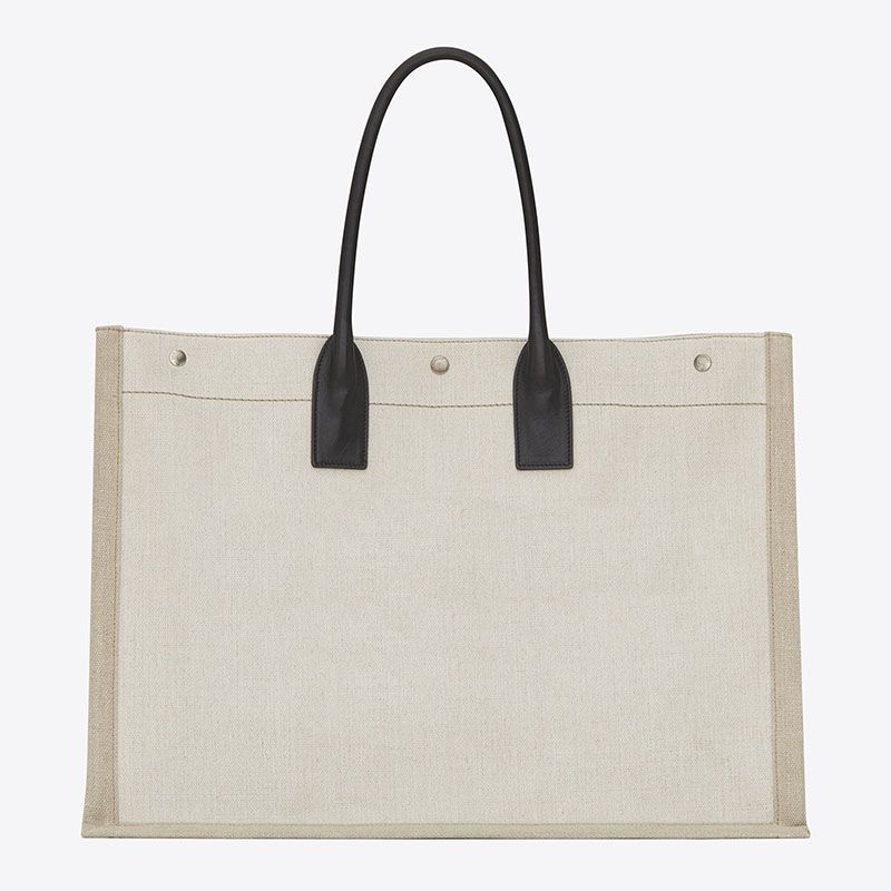 Saint Laurent Rive Gauche Tote In Linen And Leather White