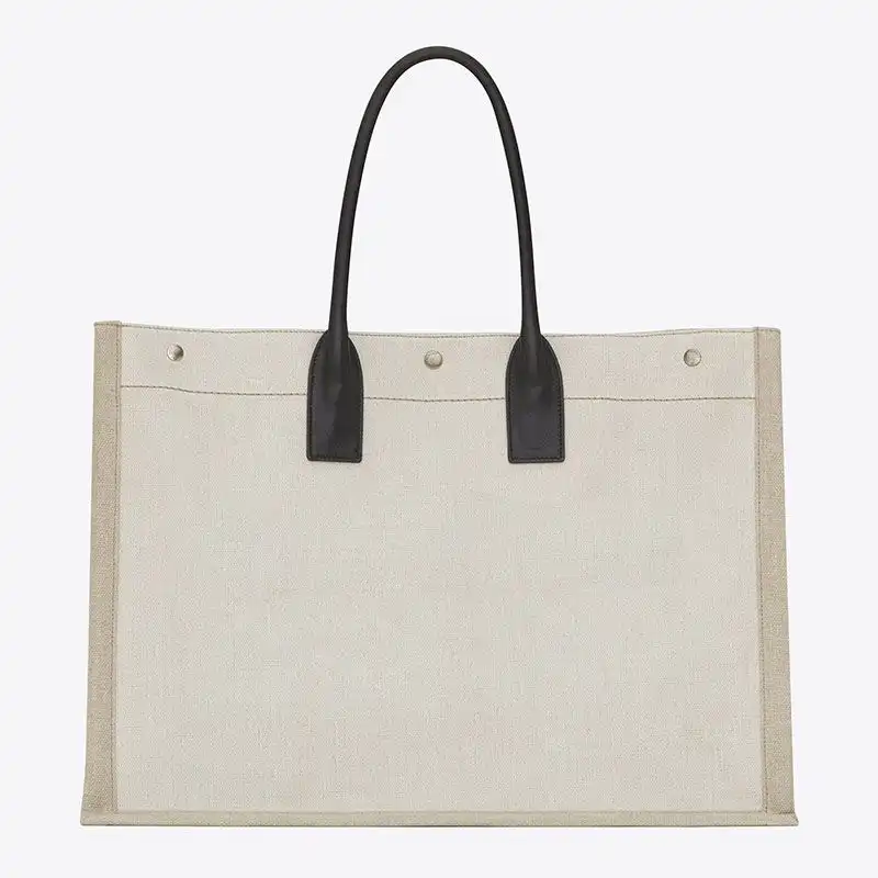 Cheap Saint Laurent Rive Gauche Tote In Linen And Leather White