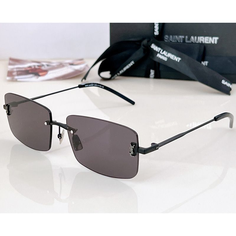 Saint Laurent SL337M Rectangular Sunglasses In Metal with Cassandre