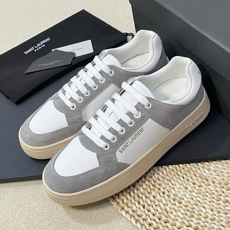 Saint Laurent SL 61 Low-Top Sneakers Unisex Leather and Suede Grey White