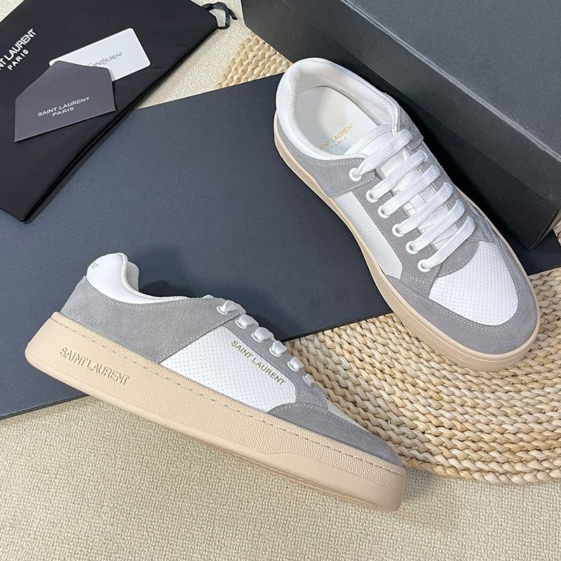 Saint Laurent SL 61 Low-Top Sneakers Unisex Leather and Suede Grey White