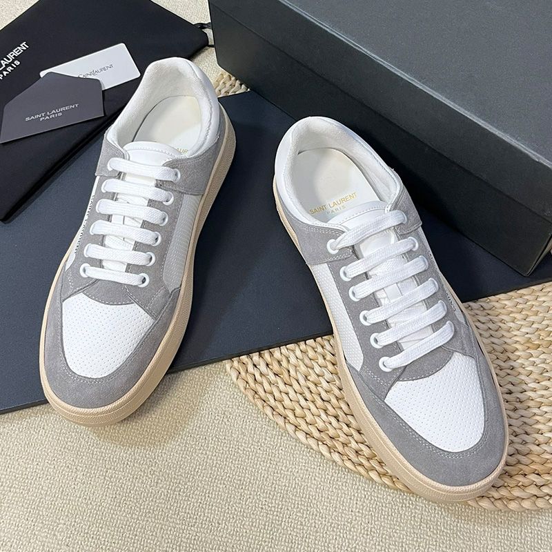 Saint Laurent SL 61 Low-Top Sneakers Unisex Leather and Suede Grey White