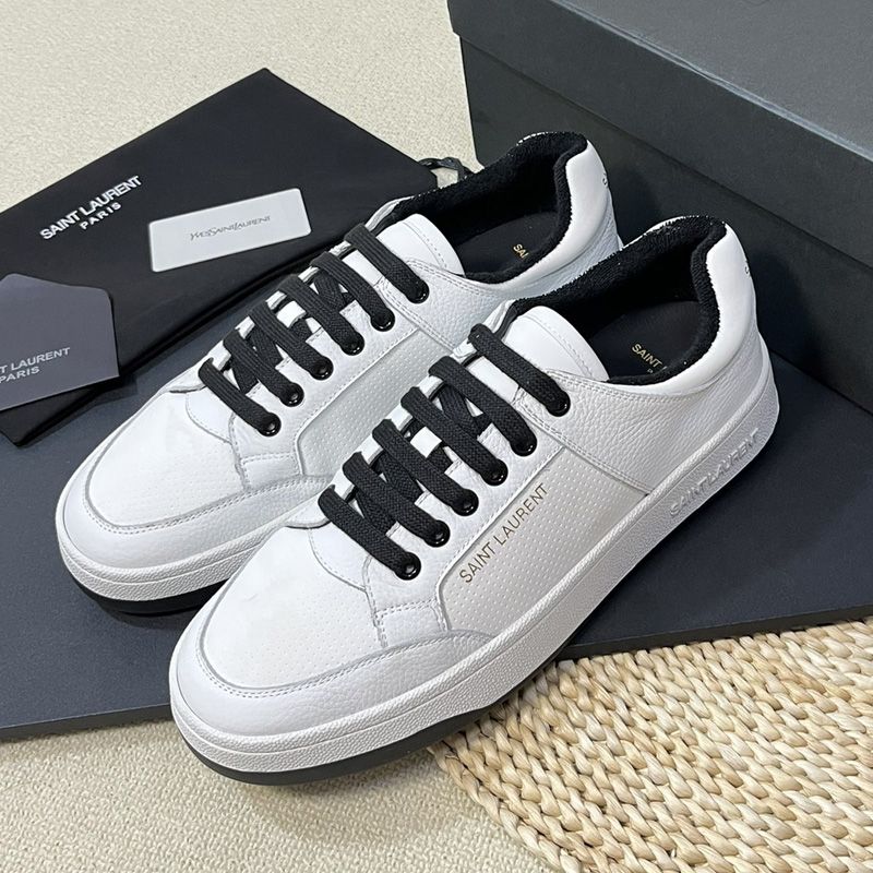 Saint Laurent SL 61 Low-Top Sneakers Unisex Perforated and Grained Leather White Black