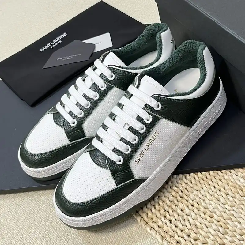 Saint Laurent SL 61 Low-Top Sneakers Unisex Perforated and Grained Leather White Green