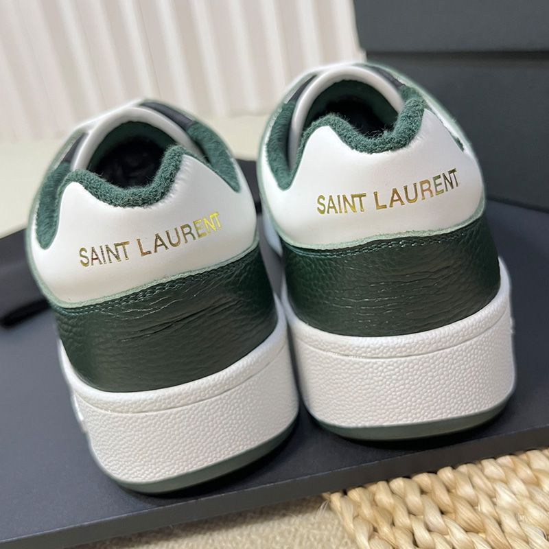 Saint Laurent SL 61 Low-Top Sneakers Unisex Perforated and Grained Leather White Green