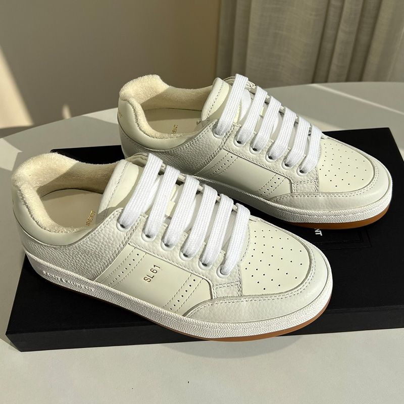 Saint Laurent SL 61 Low-Top Sneakers Women Smooth and Grained Leather Beige