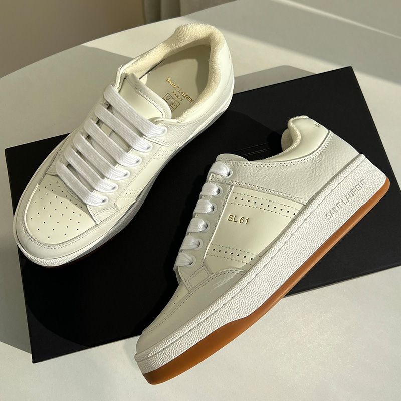 Saint Laurent SL 61 Low-Top Sneakers Women Smooth and Grained Leather Beige