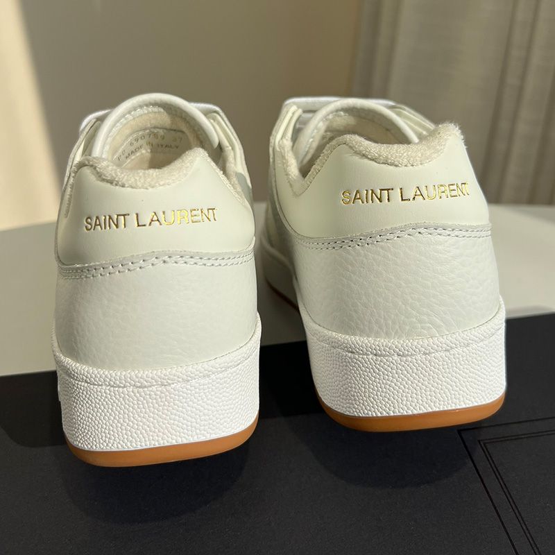 Saint Laurent SL 61 Low-Top Sneakers Women Smooth and Grained Leather Beige