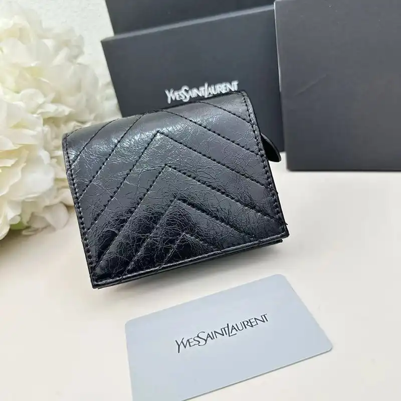 Cheap Saint Laurent Small Cassandra Bifold Wallet In Crinkled Matelasse Leather Black