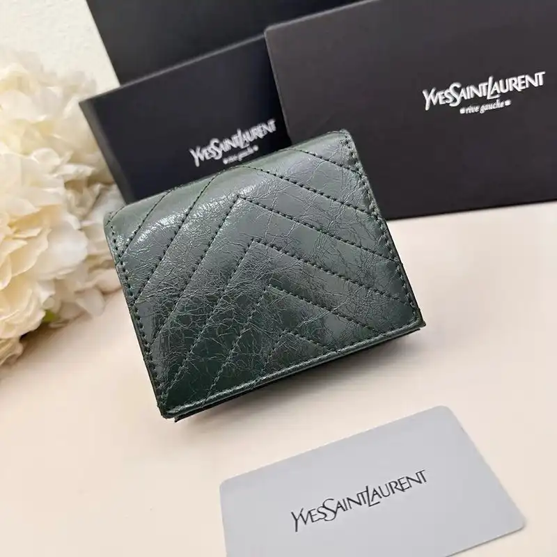 Cheap Saint Laurent Small Cassandra Bifold Wallet In Crinkled Matelasse Leather Green