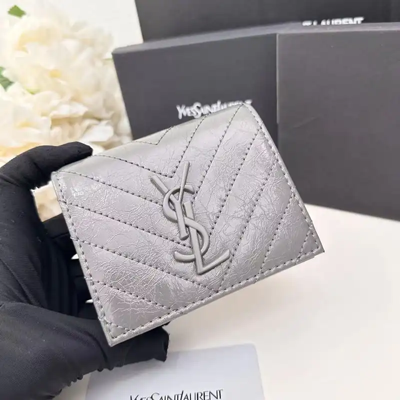 Saint Laurent Small Cassandra Bifold Wallet In Crinkled Matelasse Leather Grey