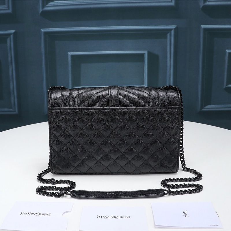 Saint Laurent Small Envelope Chain Bag In Mixed Grained Matelasse Leather Black