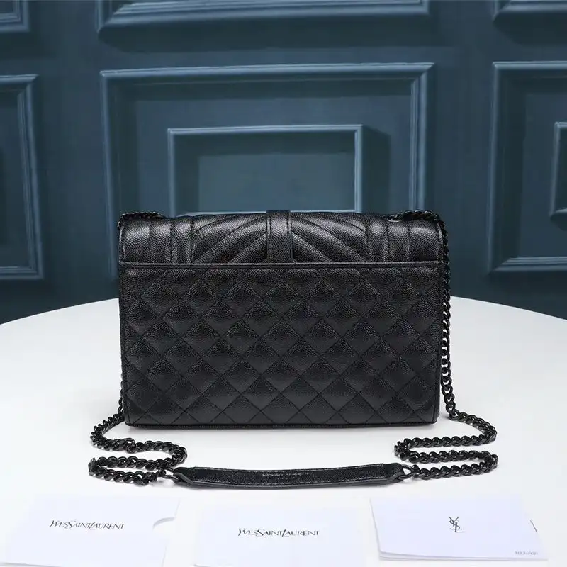 Cheap Saint Laurent Small Envelope Chain Bag In Mixed Grained Matelasse Leather Black