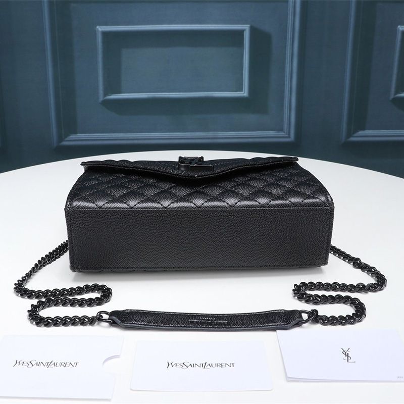 Saint Laurent Small Envelope Chain Bag In Mixed Grained Matelasse Leather Black