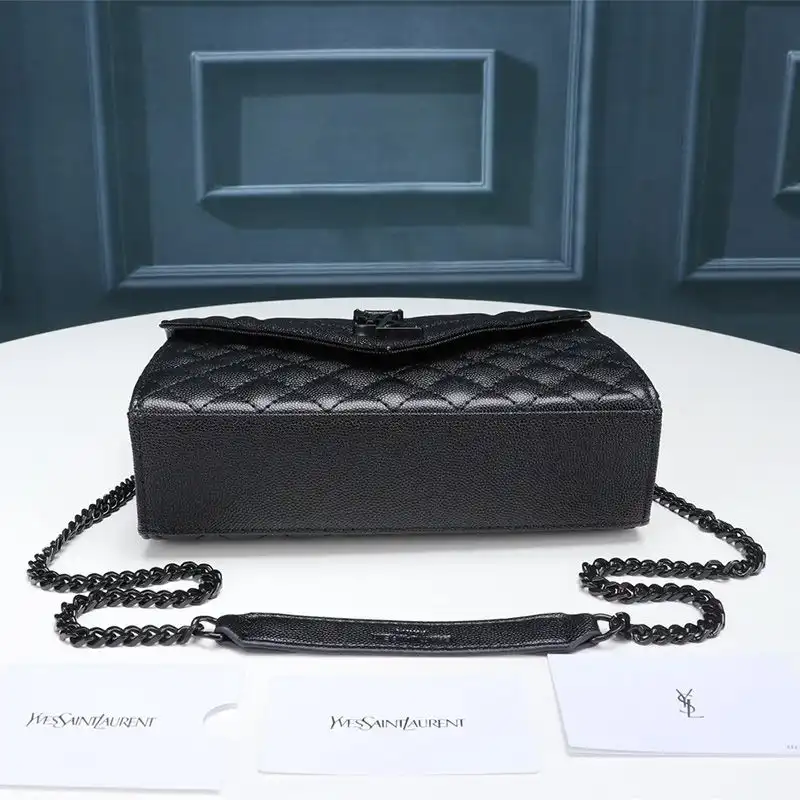 Cheap Saint Laurent Small Envelope Chain Bag In Mixed Grained Matelasse Leather Black