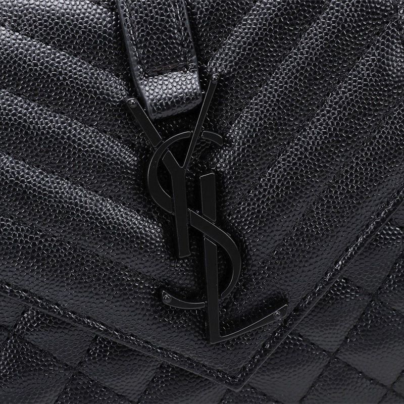 Saint Laurent Small Envelope Chain Bag In Mixed Grained Matelasse Leather Black