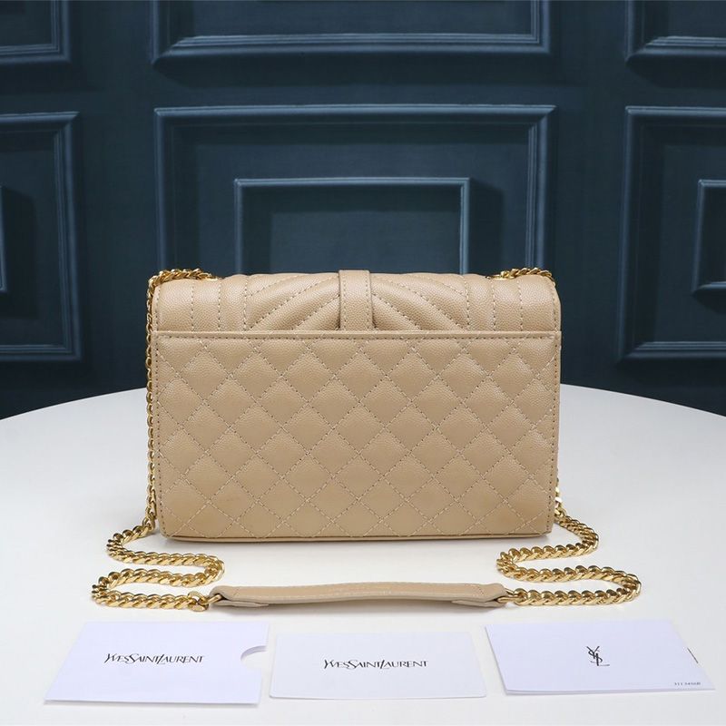 Saint Laurent Small Envelope Chain Bag In Mixed Grained Matelasse Leather Apricot Gold