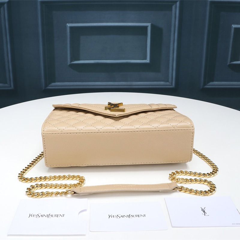 Saint Laurent Small Envelope Chain Bag In Mixed Grained Matelasse Leather Apricot Gold