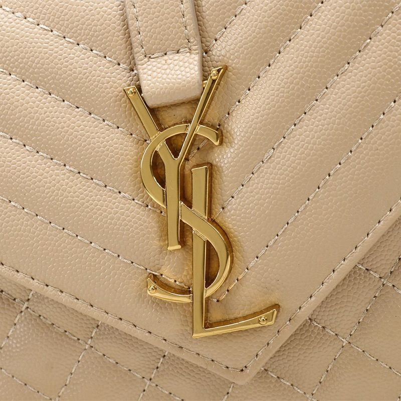 Saint Laurent Small Envelope Chain Bag In Mixed Grained Matelasse Leather Apricot Gold