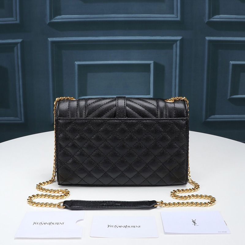 Saint Laurent Small Envelope Chain Bag In Mixed Grained Matelasse Leather Black Gold