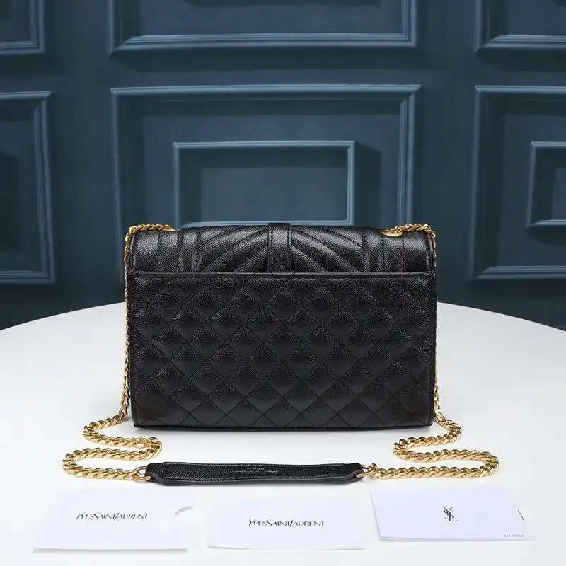 Cheap Saint Laurent Small Envelope Chain Bag In Mixed Grained Matelasse Leather Black Gold