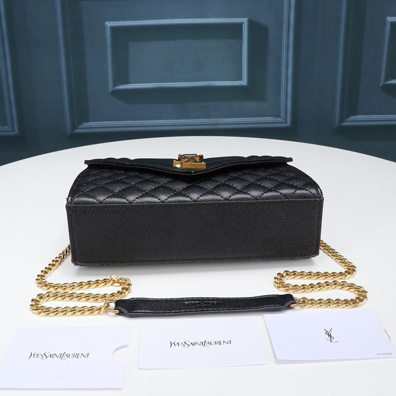 Saint Laurent Small Envelope Chain Bag In Mixed Grained Matelasse Leather Black Gold